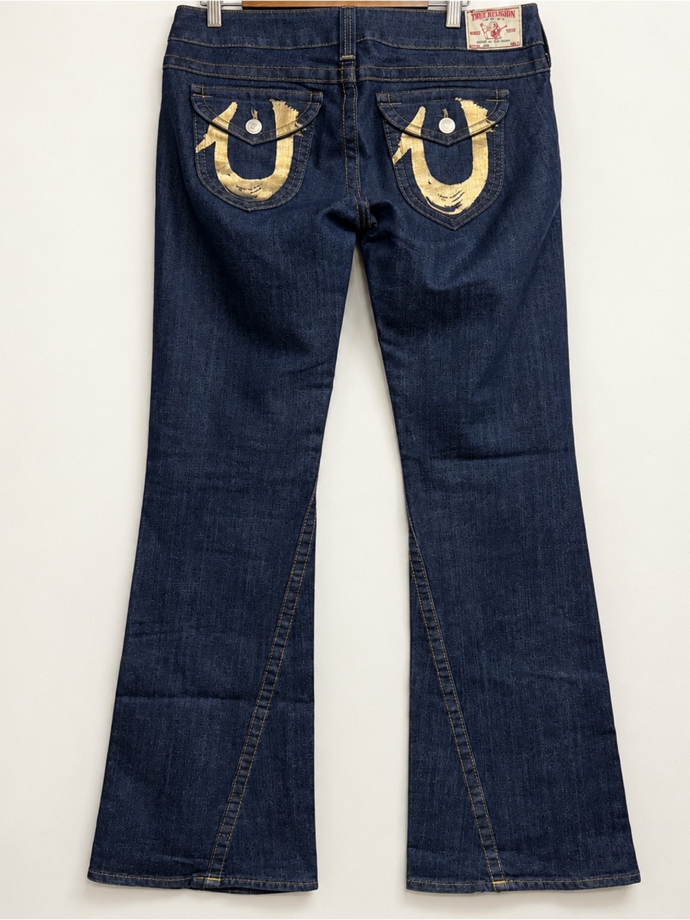 True Religion Joey Jeans Mens 32 Dark Wash Gold Horseshoe Flare Y2K